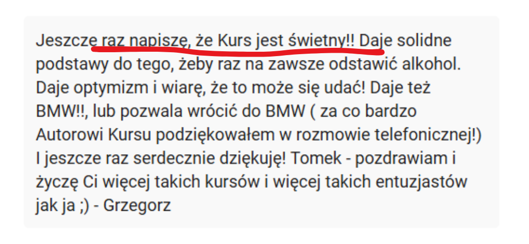 Opinia uczestnika kursu 2